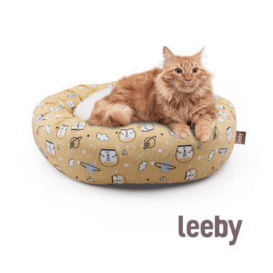 Leeby Cama Donut Antiderrapante com Estampado de Banda Desenhada Amarela para gatos